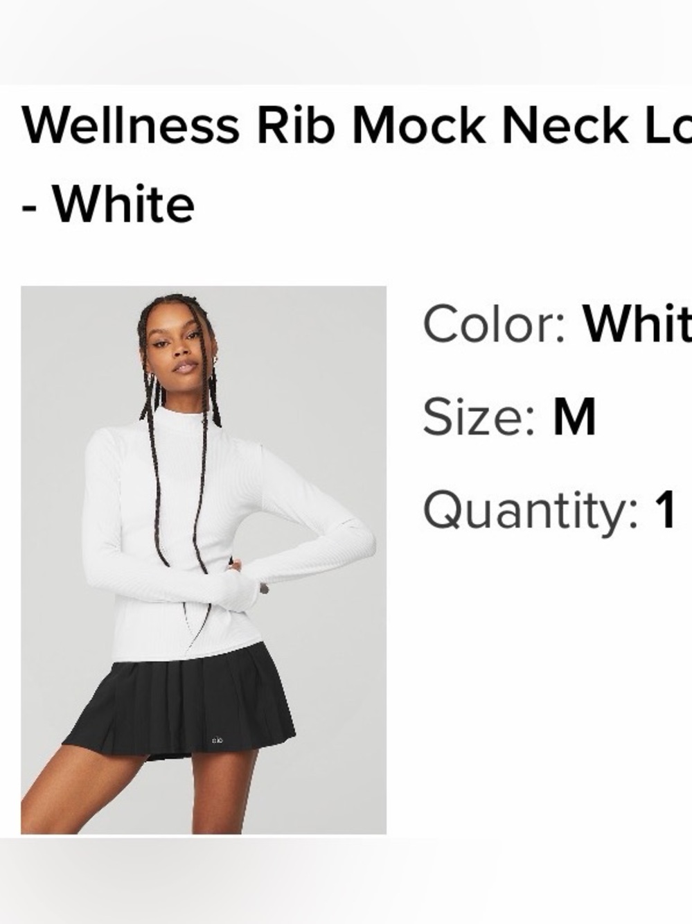 ALO Yoga White Ribbed Mock Neck long sleeve Top with thumb holes